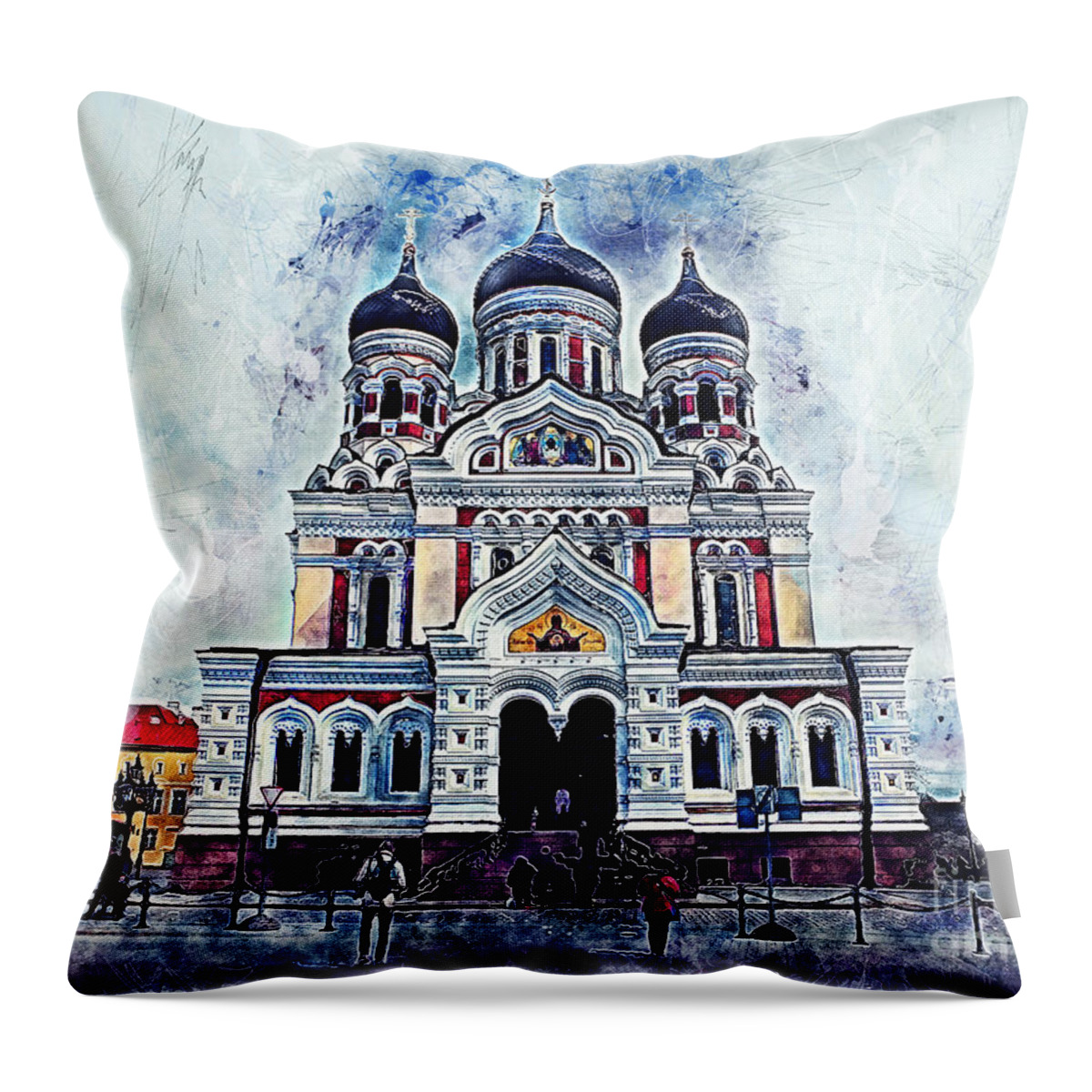 Alexander Nevsky Cathedral Throw Pillow featuring the painting Alexander Nevsky Cathedral by Justyna Jaszke JBJart