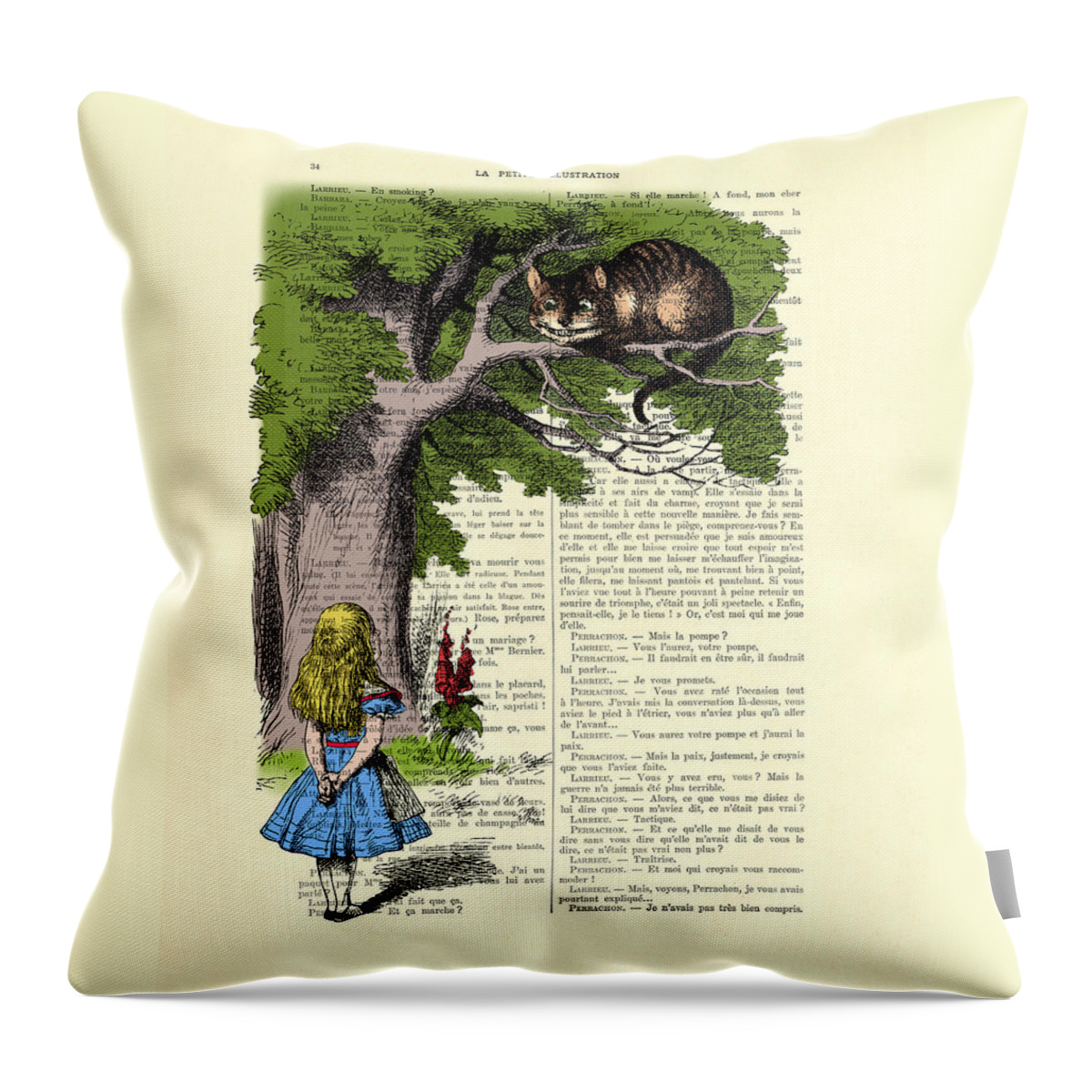 Alice In Wonderland Throw Pillow featuring the digital art Alice in wonderland and cheshire cat by Madame Memento