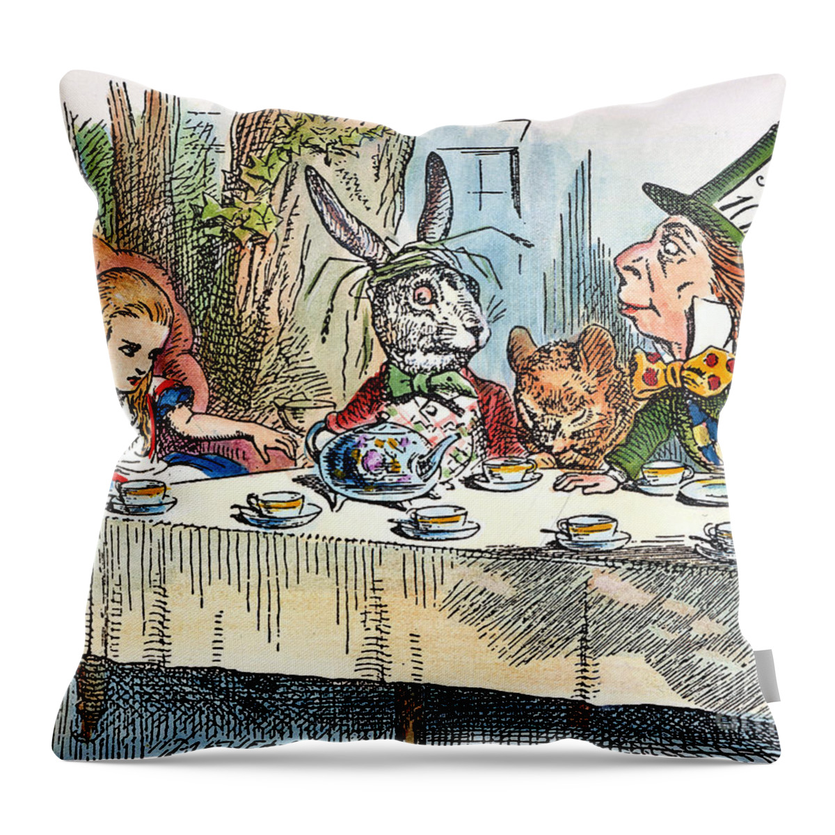 1865 Throw Pillow featuring the drawing Alices Mad-tea Party, 1865 by Granger