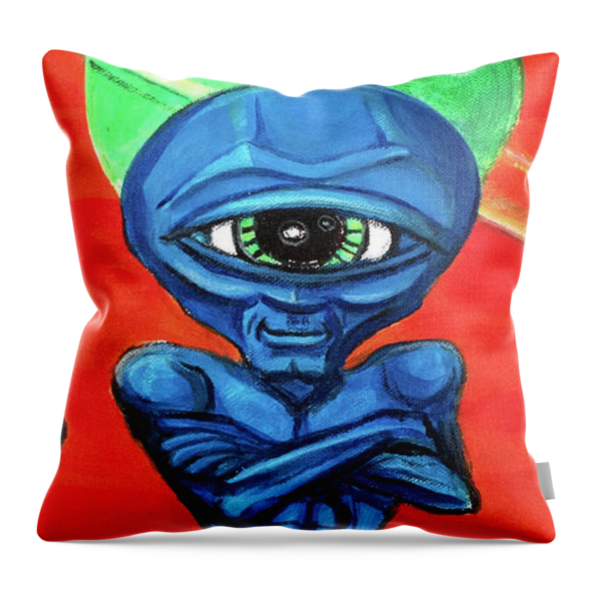 Confident Throw Pillow featuring the painting Alien posse by Similar Alien