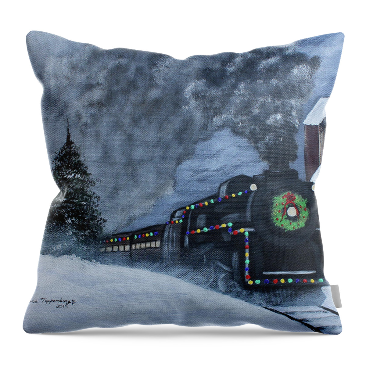 Christmas Throw Pillow featuring the painting All Aboard by Melissa Toppenberg