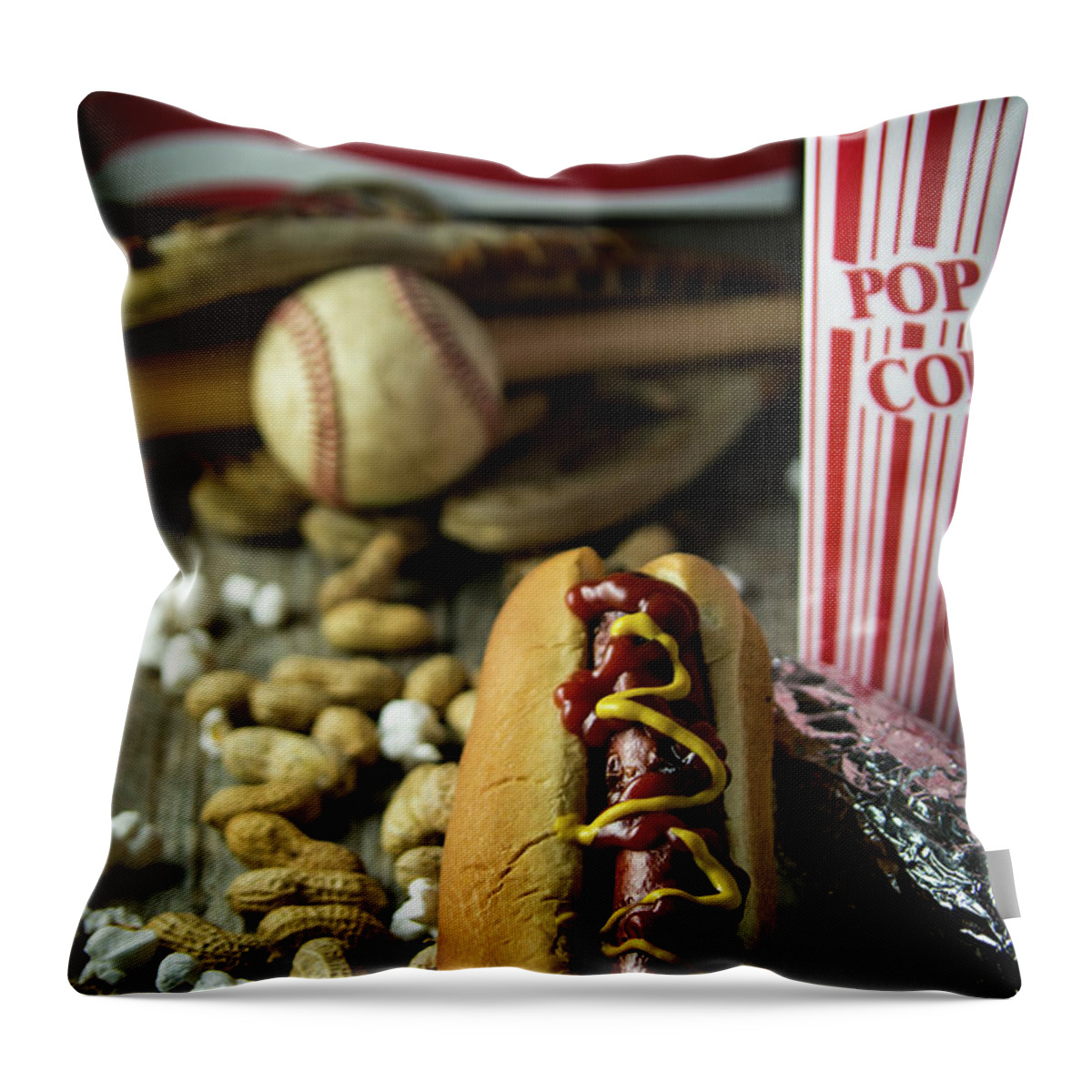 Game Throw Pillow featuring the photograph All American Baseball by Deborah Klubertanz