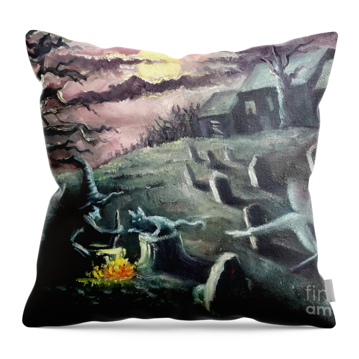 Halloween Throw Pillow featuring the painting All Hallow's Eve by Rand Burns