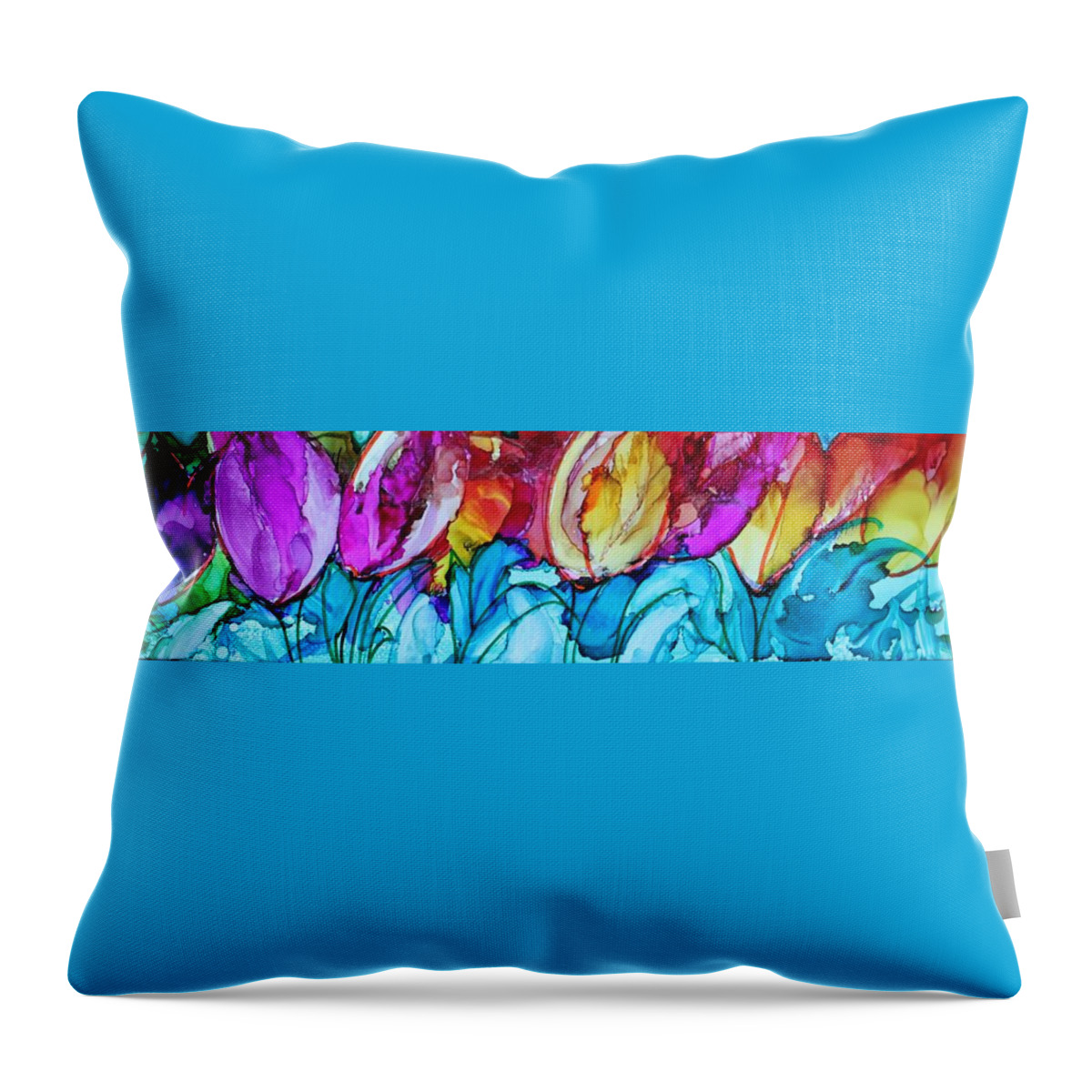 Flowers Throw Pillow featuring the painting All in a Row by Ruth Kamenev