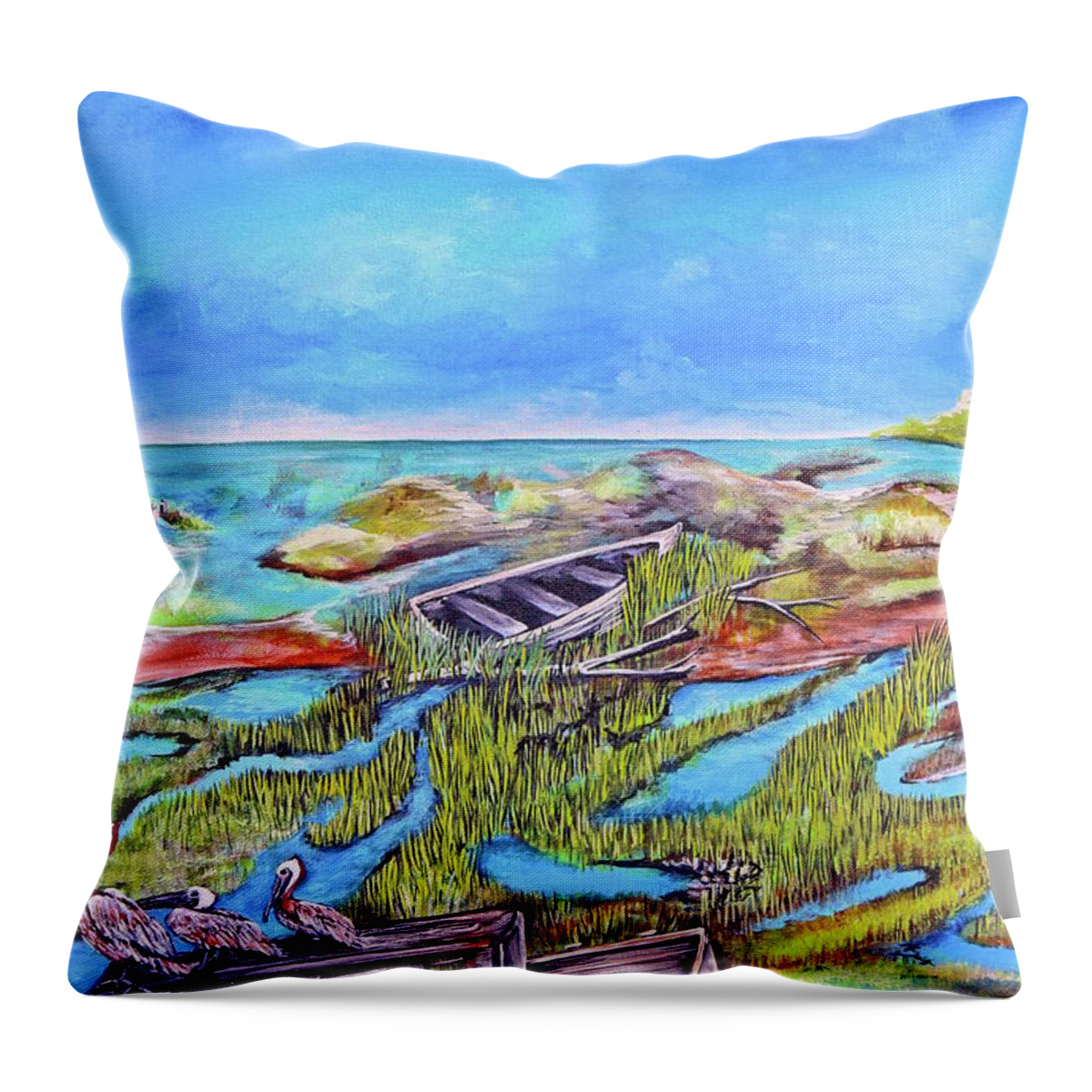 3 Peliquins Throw Pillow featuring the painting All Washed Up by Virginia Bond