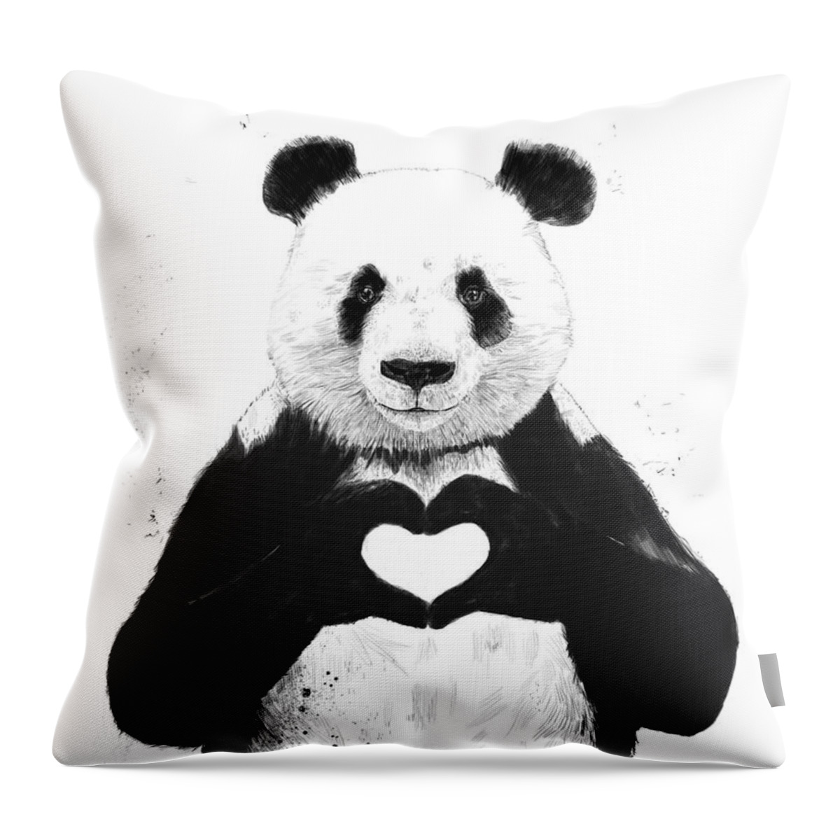 Panda Throw Pillow featuring the painting All you need is love by Balazs Solti