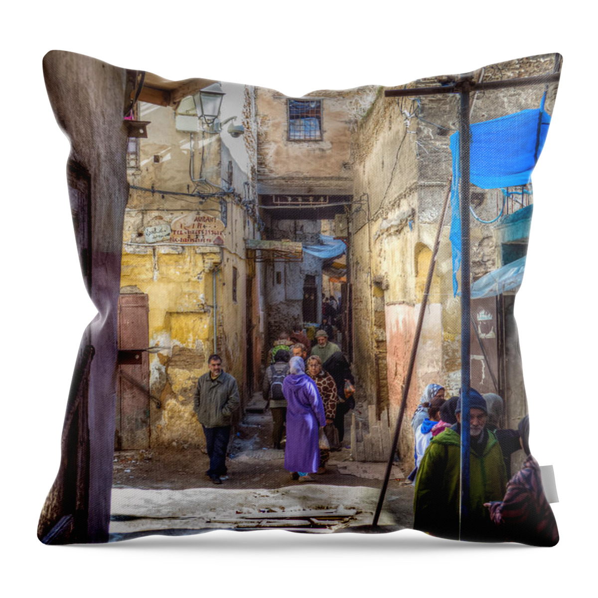 Fes Throw Pillow featuring the photograph Alley in Fes medina by Claudio Maioli