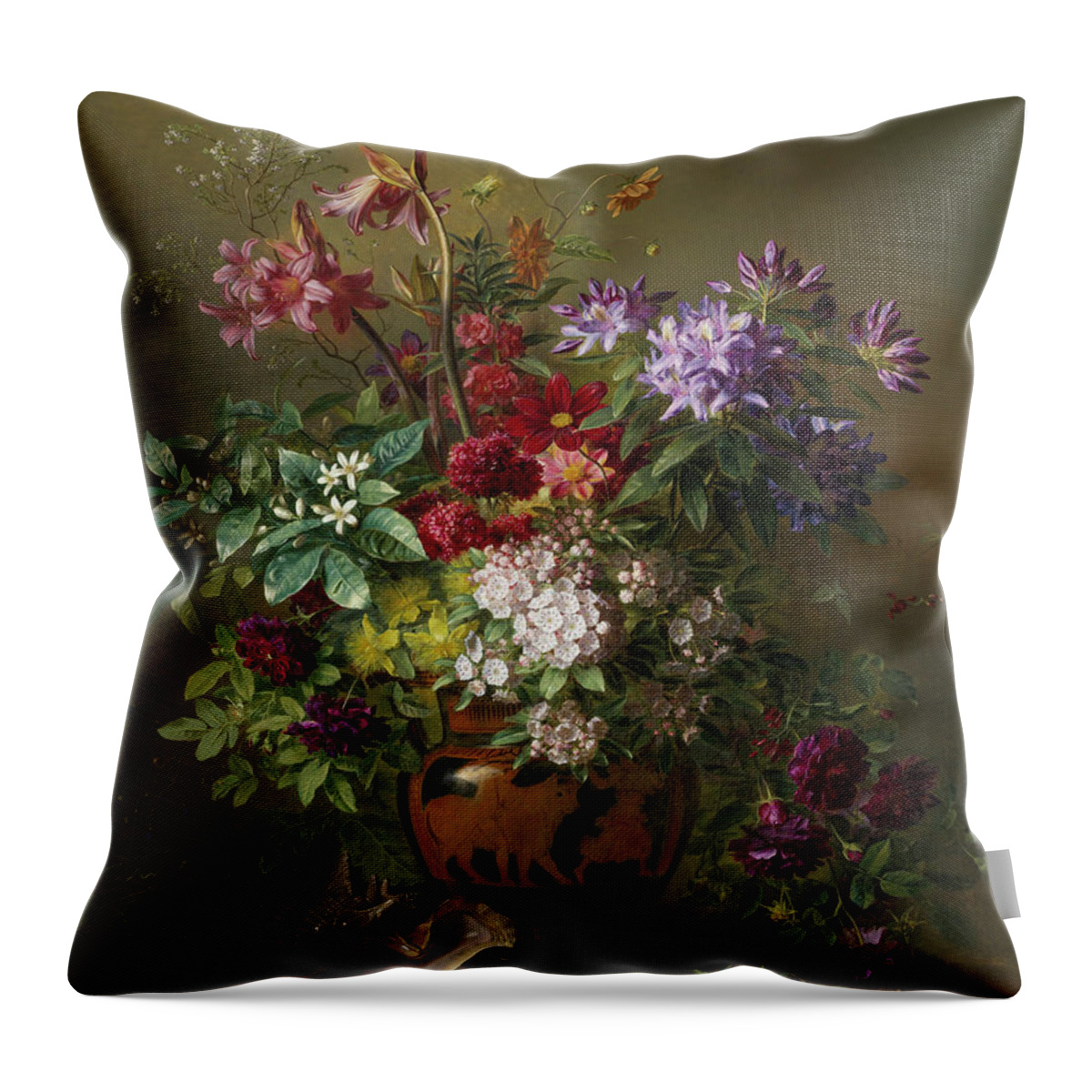 Aged Throw Pillow featuring the painting Allegory of Spring by Georgius Jacobus Johannes van Os