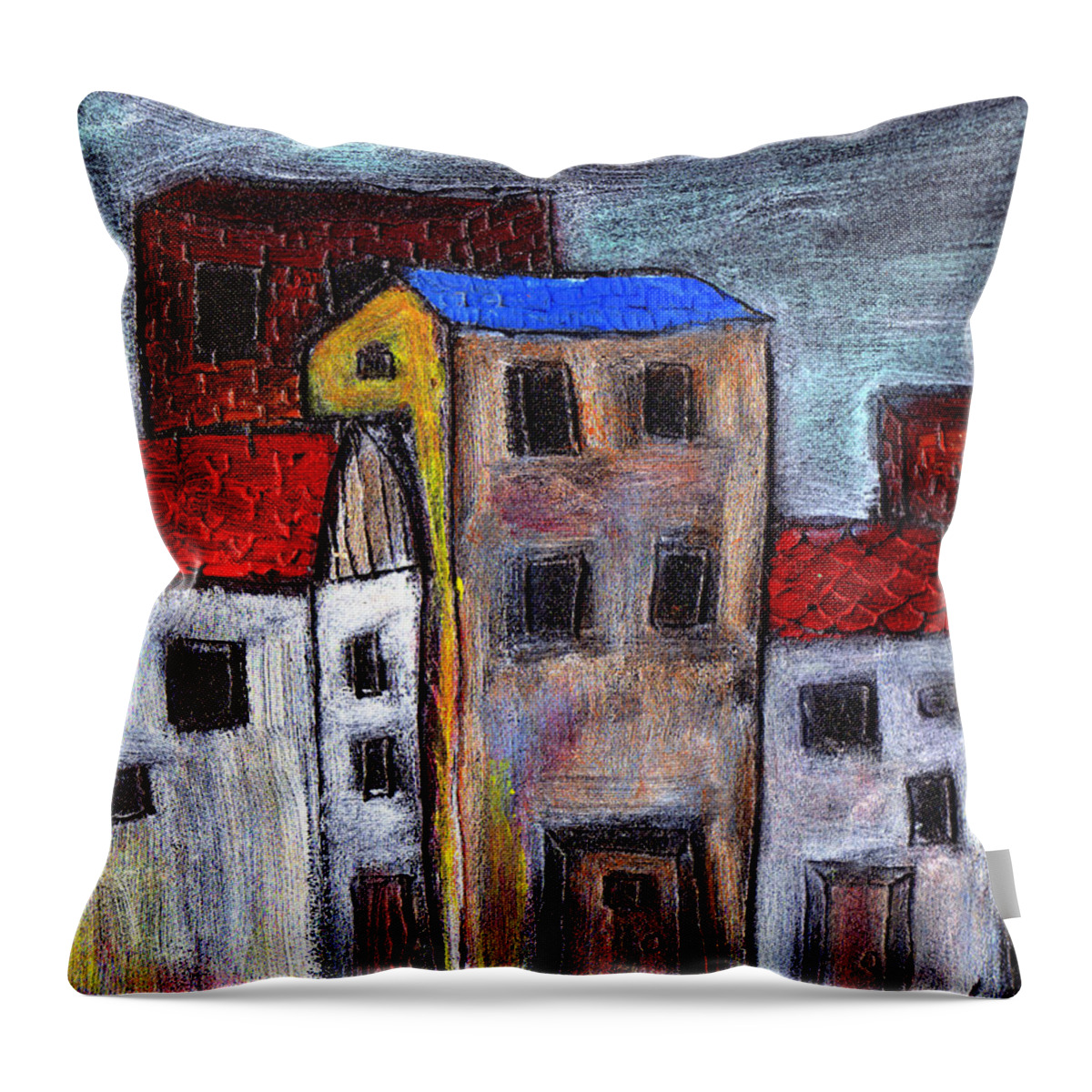 City Scene Throw Pillow featuring the painting Alley Doors by Wayne Potrafka