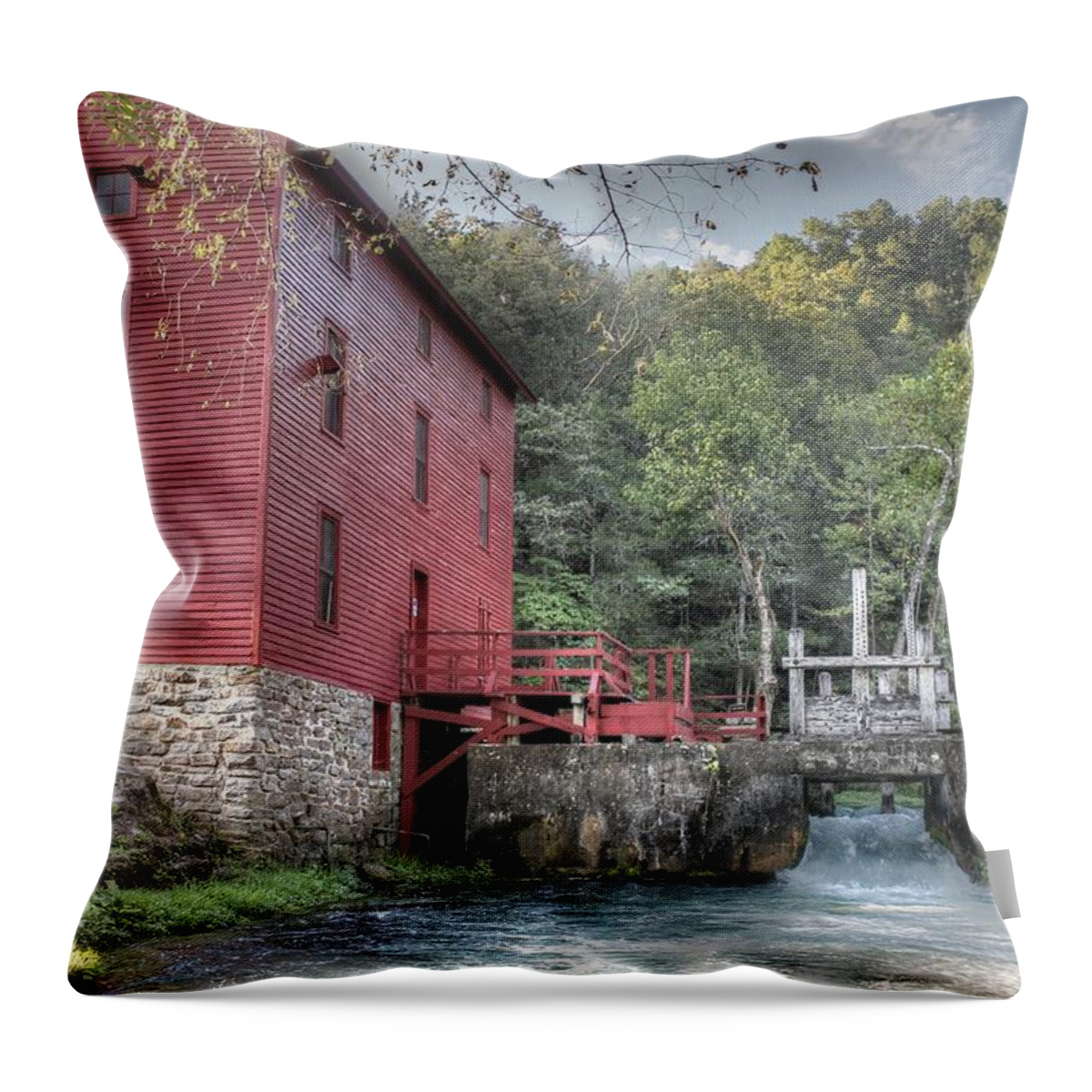Alley Spring Throw Pillow featuring the photograph Alley Spring Mill Ozark National Scenic Riverway by Jane Linders