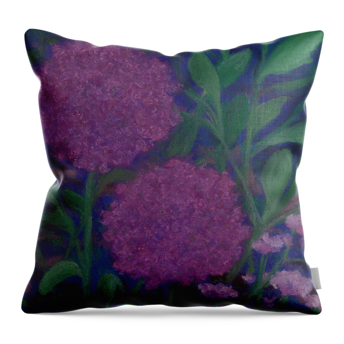 Allium Throw Pillow featuring the pastel Allium and Geranium by Anne Katzeff