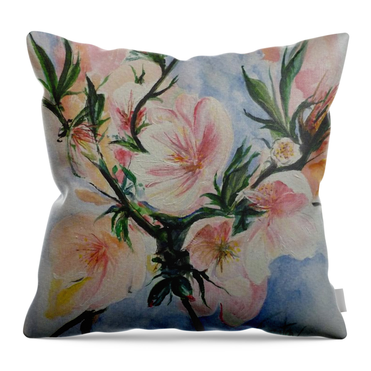 Flowers Throw Pillow featuring the painting Almond Blossom by Lizzy Forrester