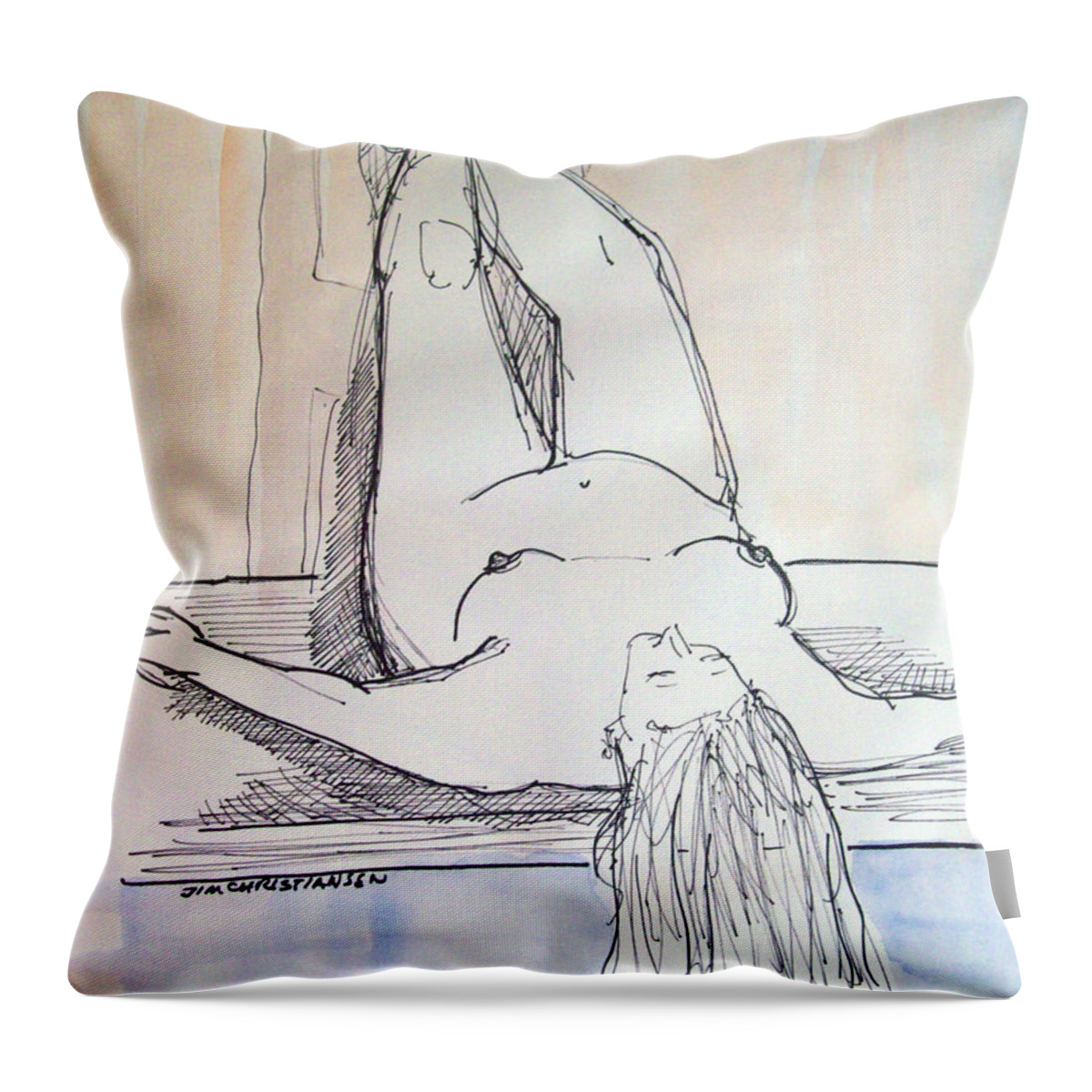 Ink Throw Pillow featuring the drawing Almost A Sauna by James Christiansen