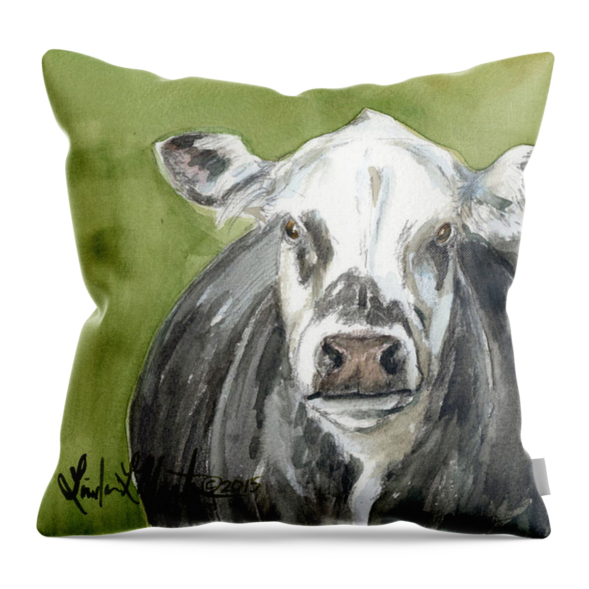 Cow Throw Pillow featuring the painting Almost Ready by Linda L Martin