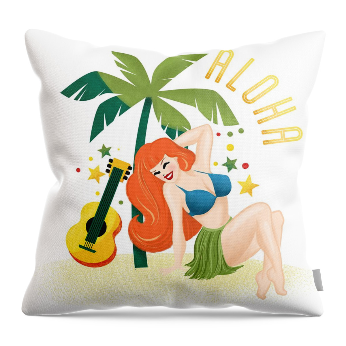 Redhead Throw Pillow featuring the painting Aloha From Sunny Hawaii Wish You Were Here by Little Bunny Sunshine