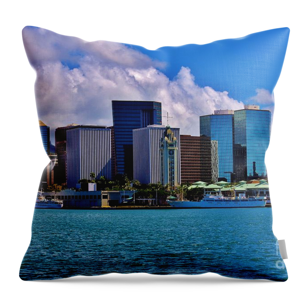 Aloha Tower Throw Pillow featuring the photograph Aloha Tower Downtown by Craig Wood