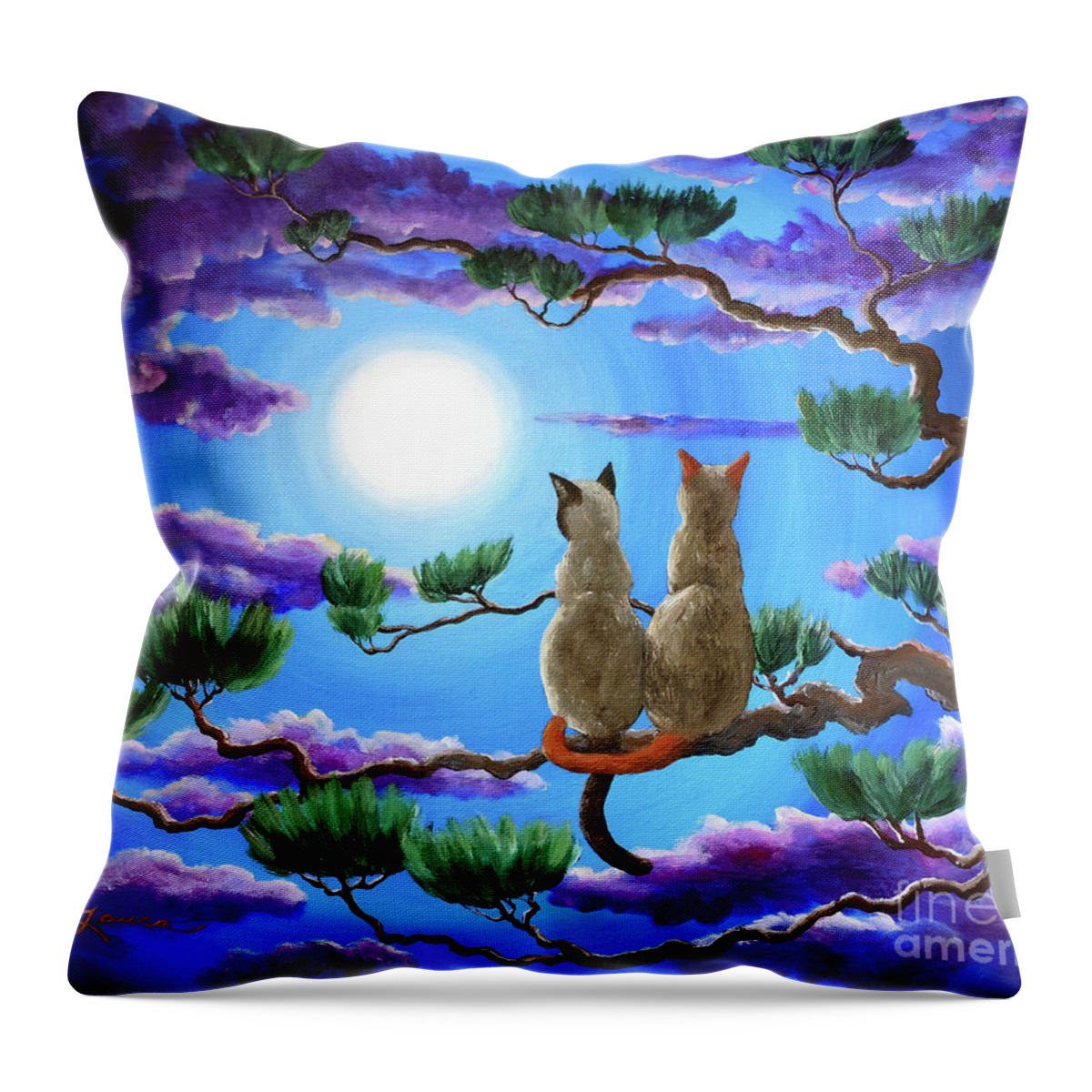 Zen Throw Pillow featuring the painting Alone in the Treetops by Laura Iverson