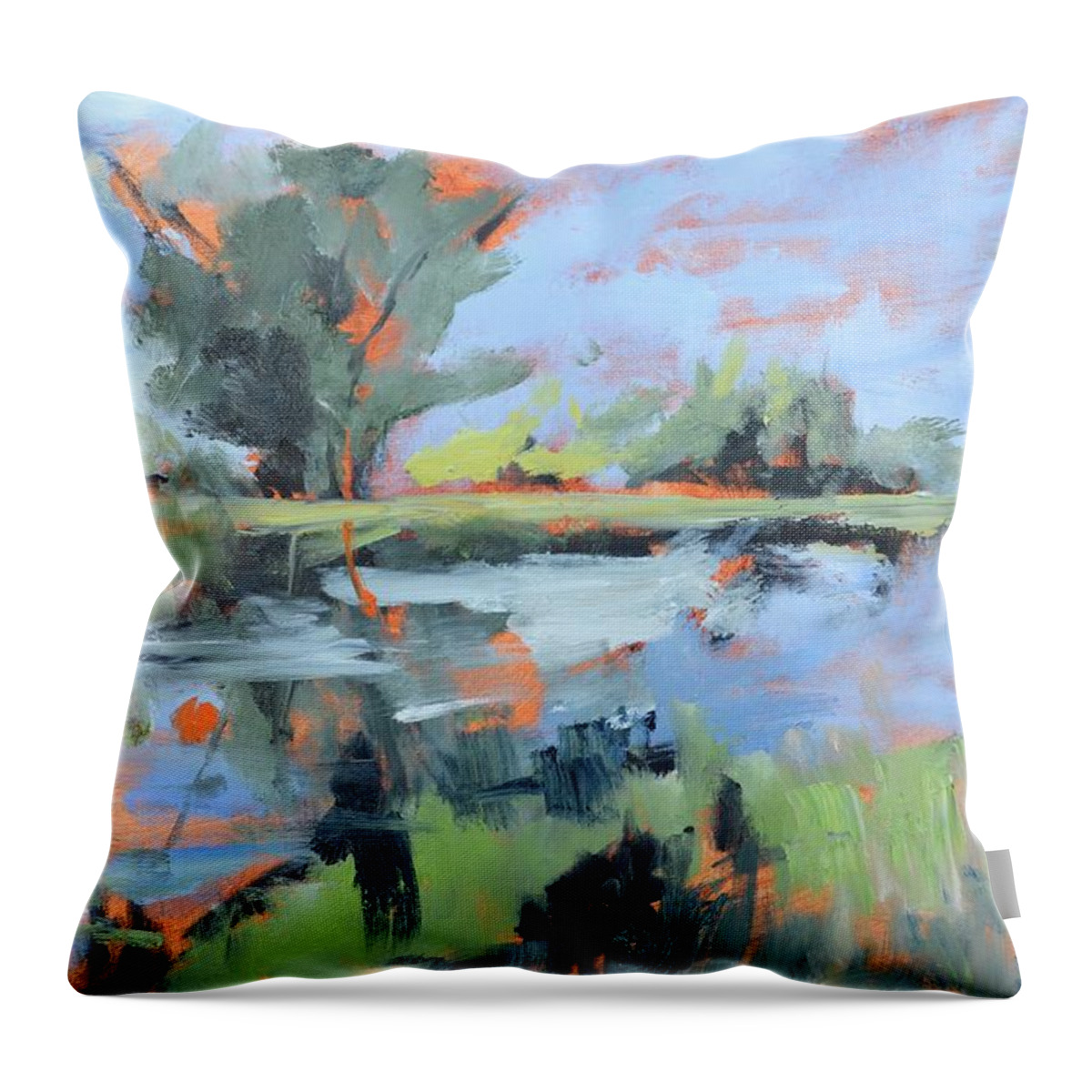 Abstract Landscape Throw Pillow featuring the painting Along the River by Donna Tuten