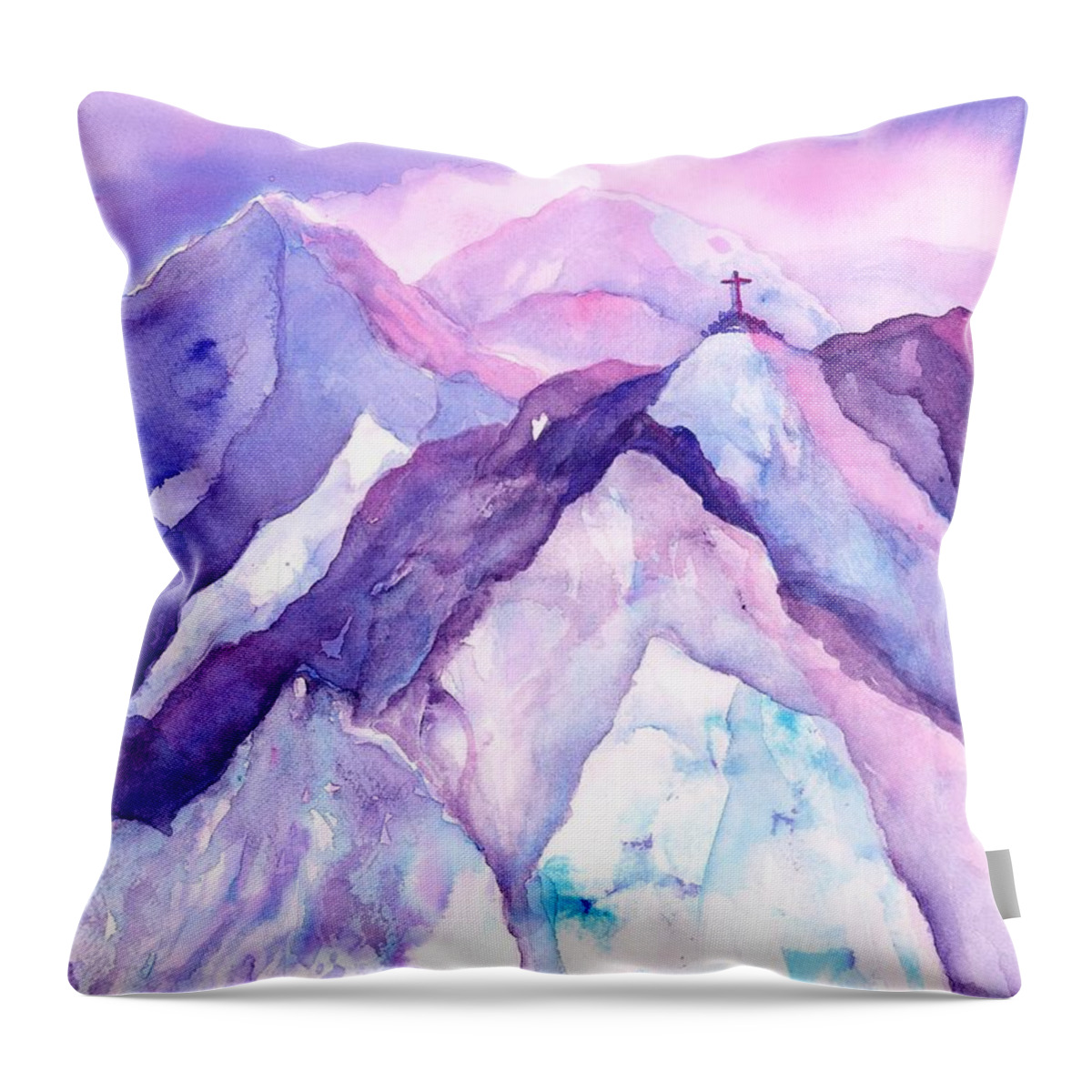 Mountains Watercolor Throw Pillow featuring the painting Alpenglow in the Alps by Sabina Von Arx