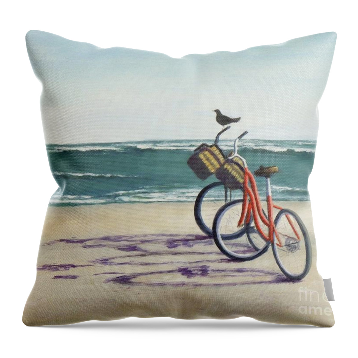 Red Bikes Throw Pillow featuring the painting Alternate transportation by Phyllis Andrews