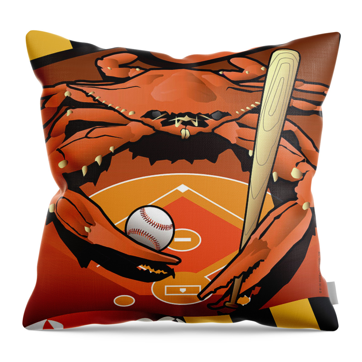 Maryland Throw Pillow featuring the digital art Baltimore Orioles Baseball Crab Maryland by Joe Barsin