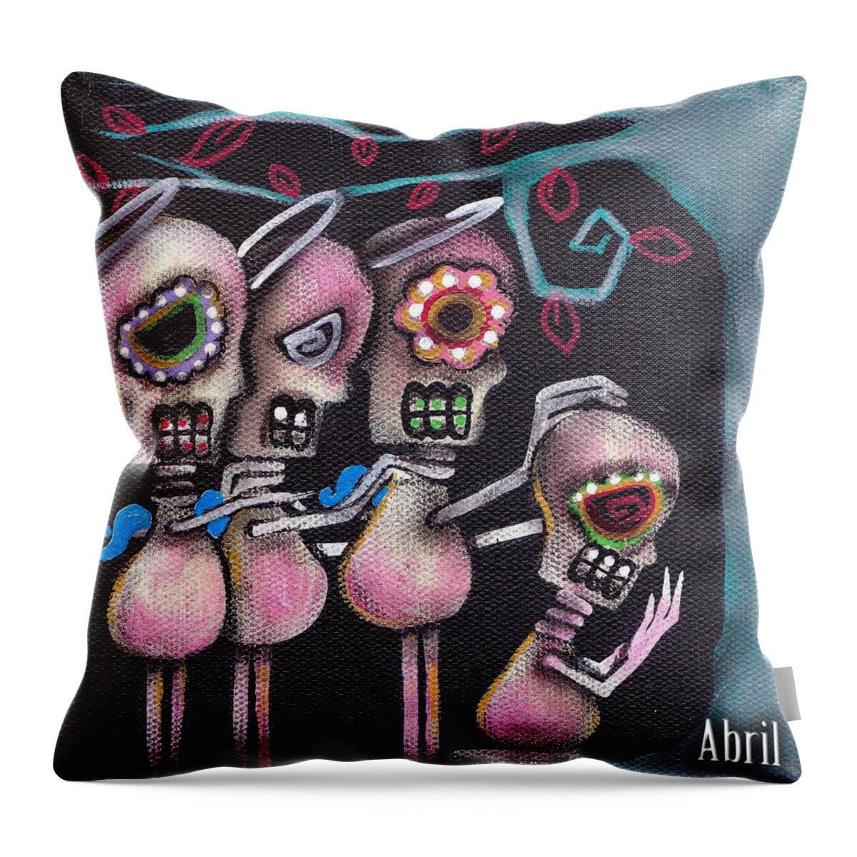 Day Of The Dead Throw Pillow featuring the painting Always Behind Me by Abril Andrade