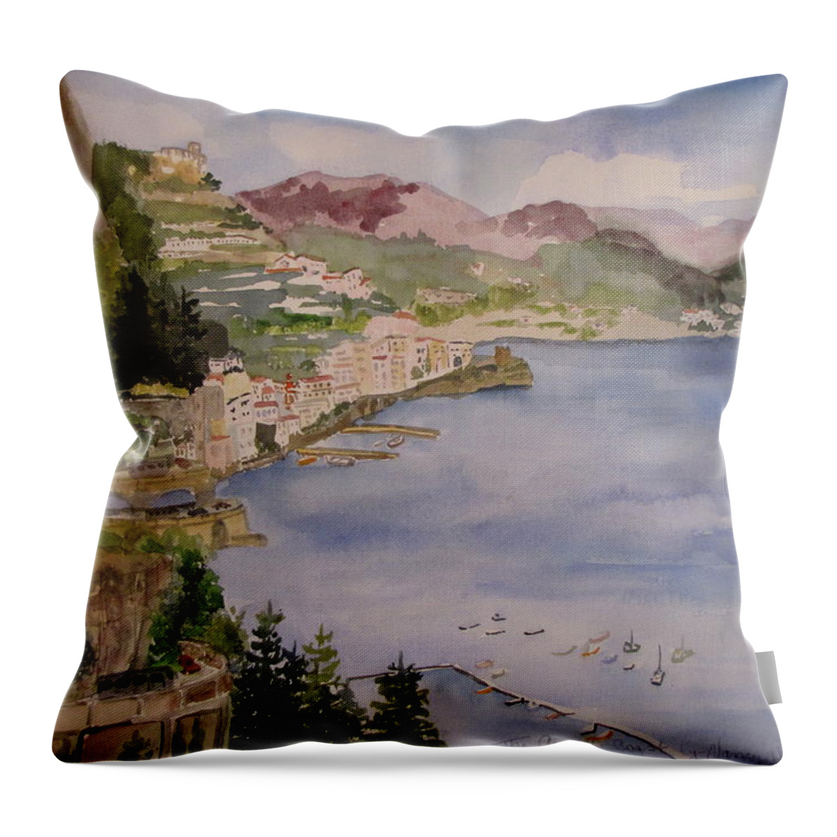Italy Throw Pillow featuring the painting Amafi Coast by Nancy Henkel Schulte
