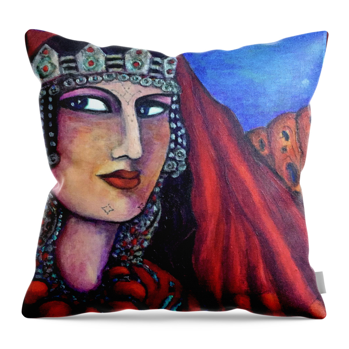 Original Throw Pillow featuring the painting Amazigh Beauty 1 by Rae Chichilnitsky