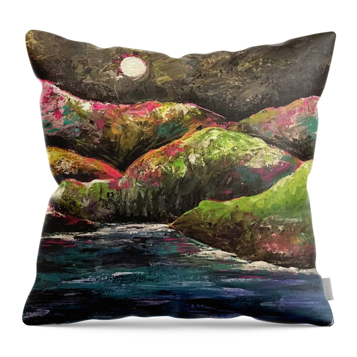 Moonlight Throw Pillow featuring the painting Amazing moonlight by Maria Karlosak