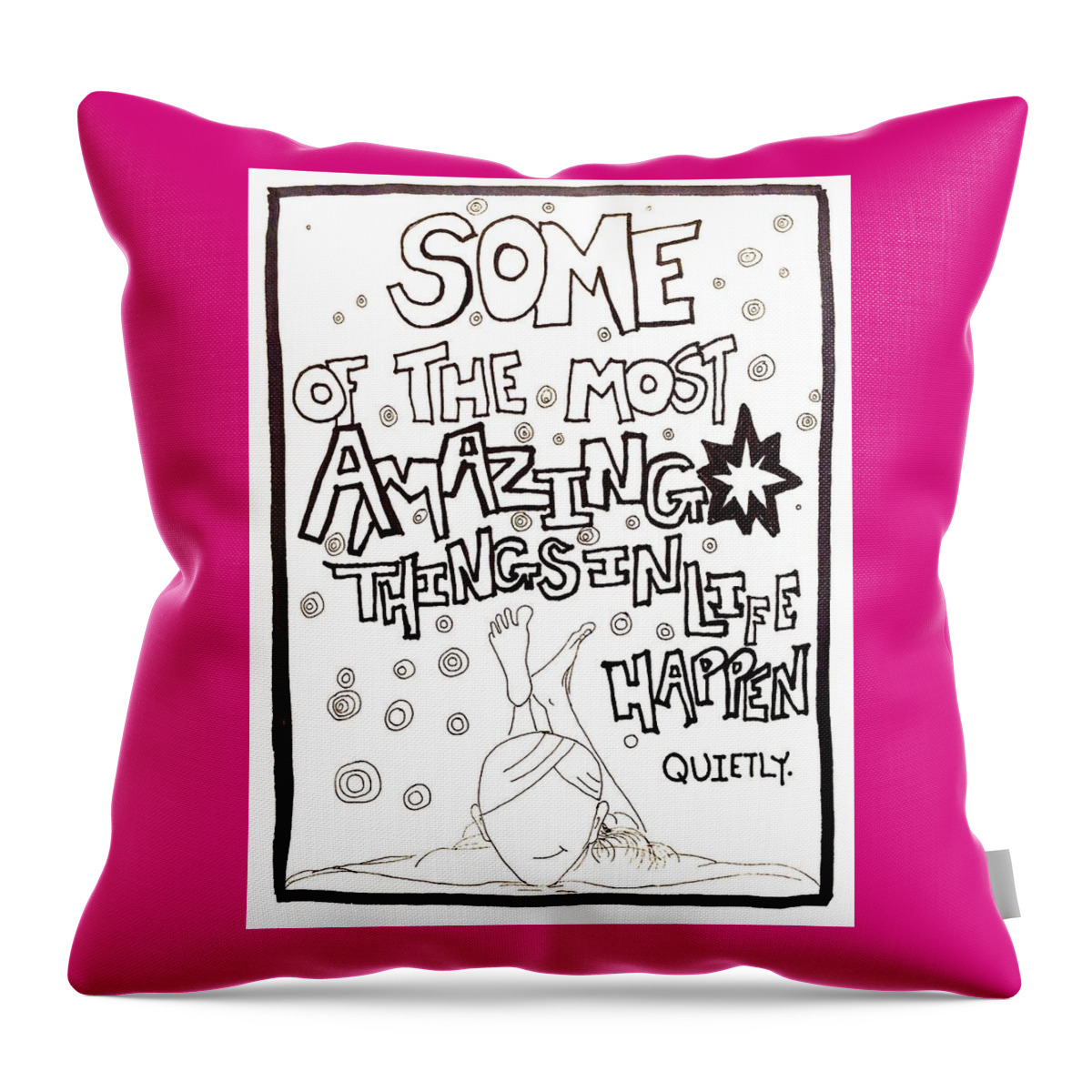 Folk Art Throw Pillow featuring the drawing Amazing Things by Sara Young