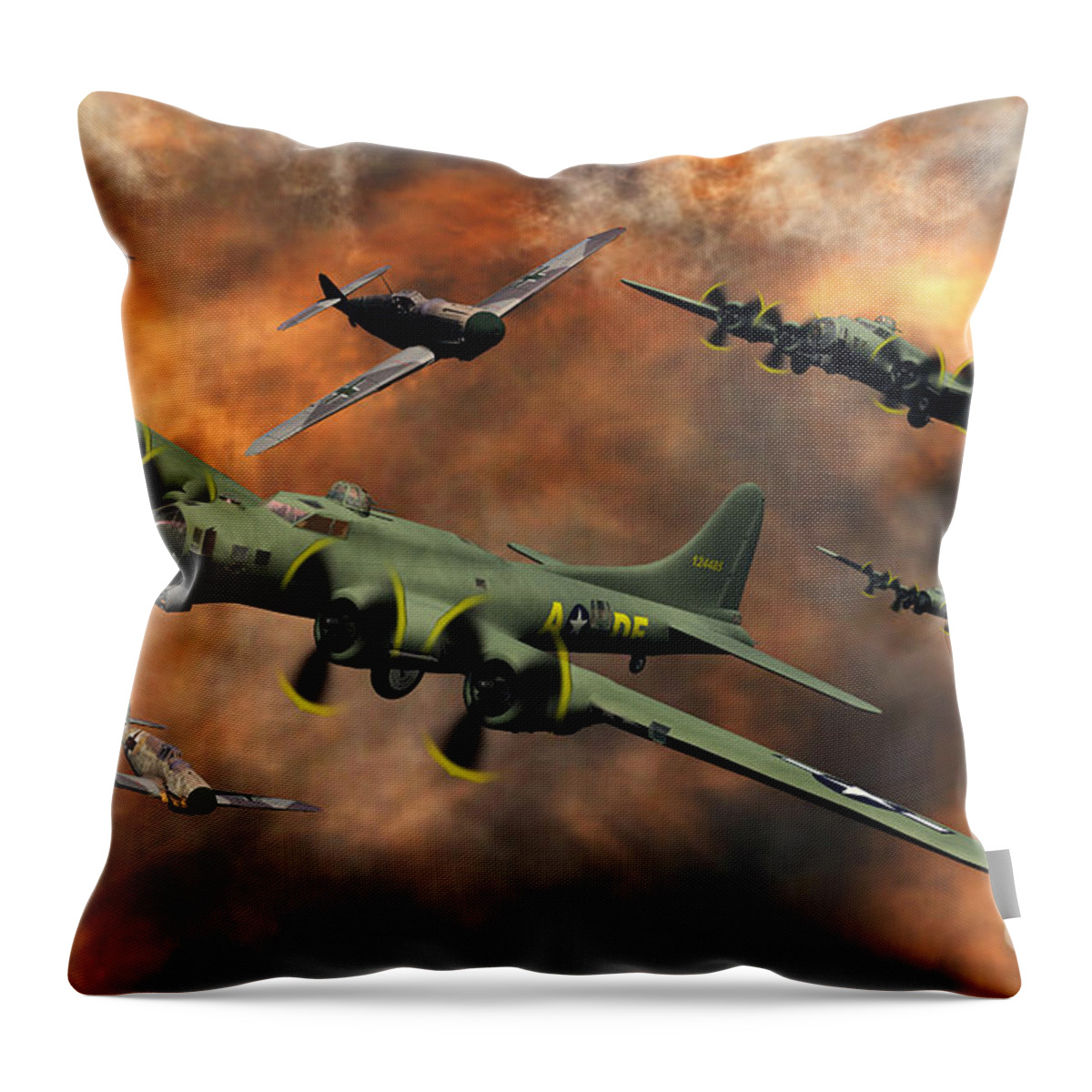Color Image Throw Pillow featuring the digital art American And German Aircraft Battle by Mark Stevenson