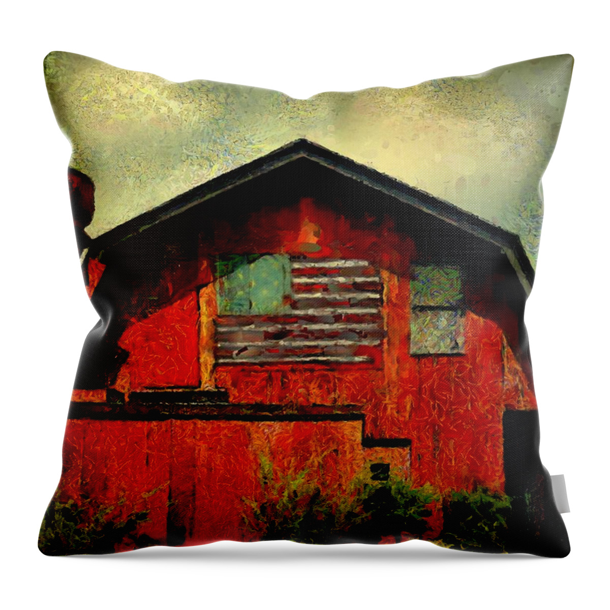 Barn Throw Pillow featuring the painting American Barn by RC DeWinter