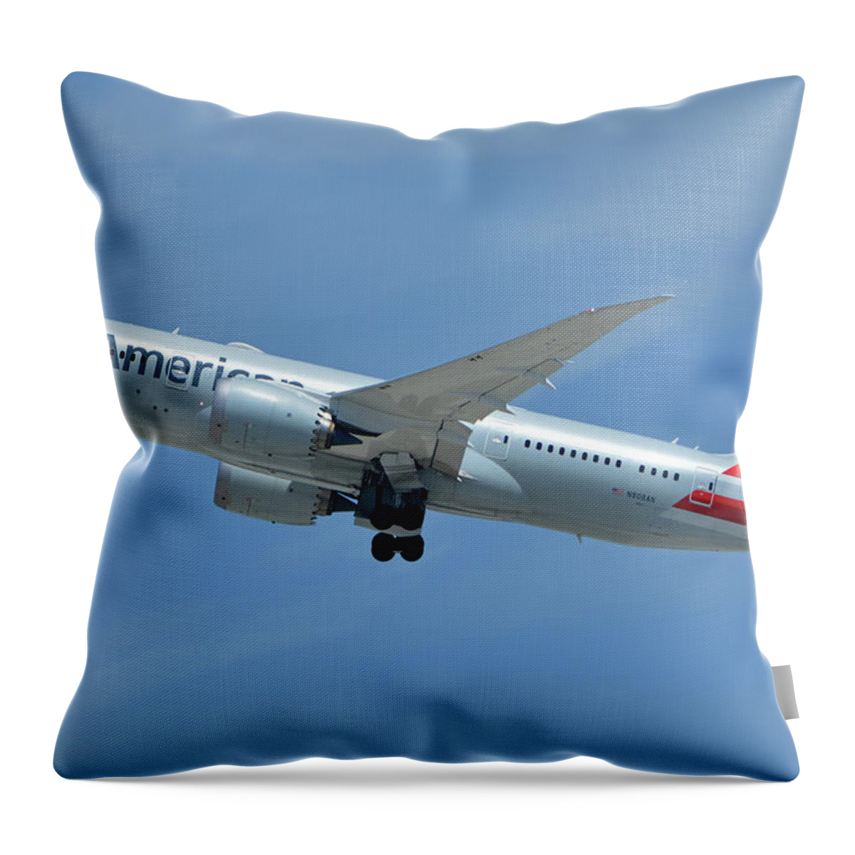 Airplane Throw Pillow featuring the photograph American Boeing 787-8 N808AN Los Angeles International Airport May 3 2016 by Brian Lockett