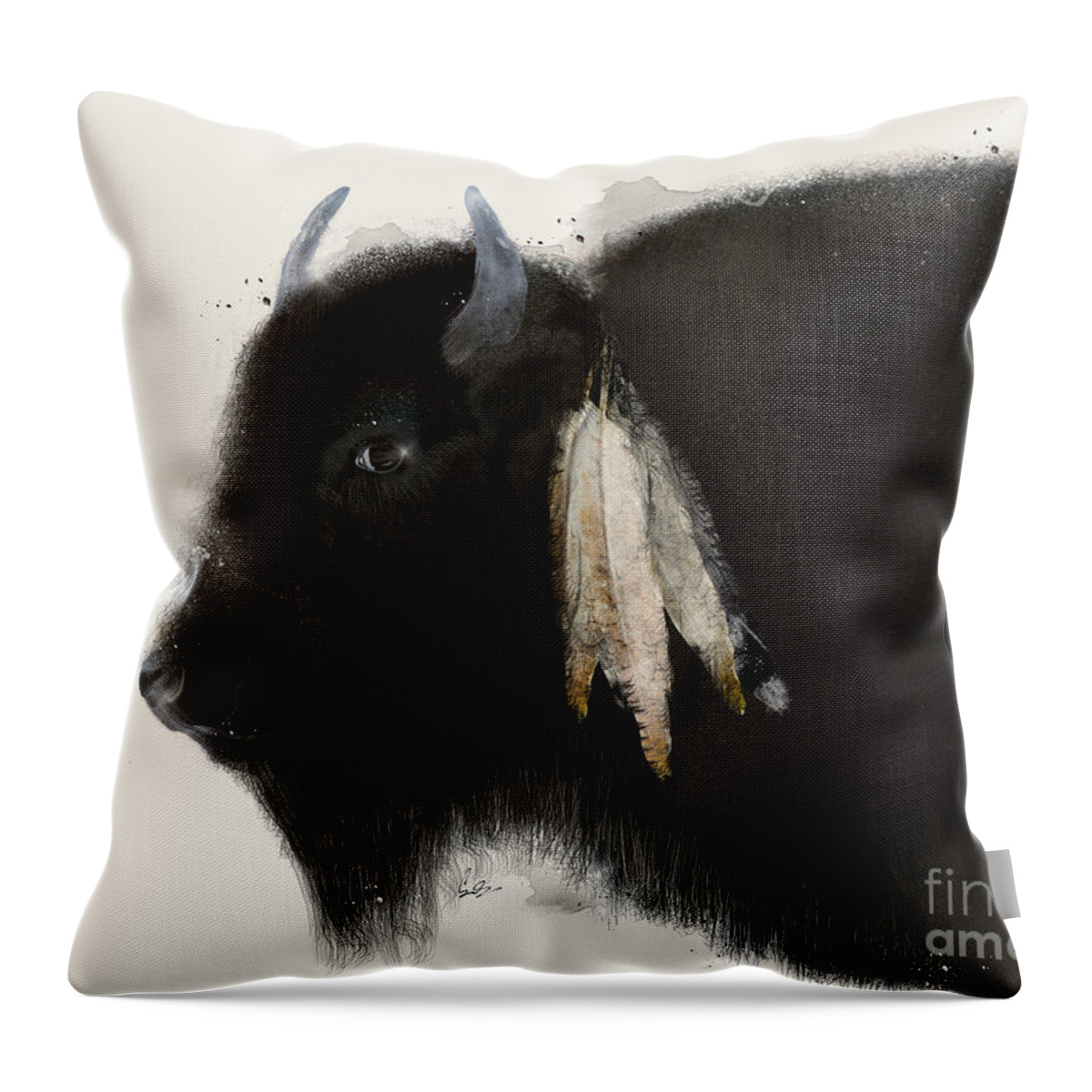 Buffalo Throw Pillow featuring the painting American Buffalo by Bri Buckley