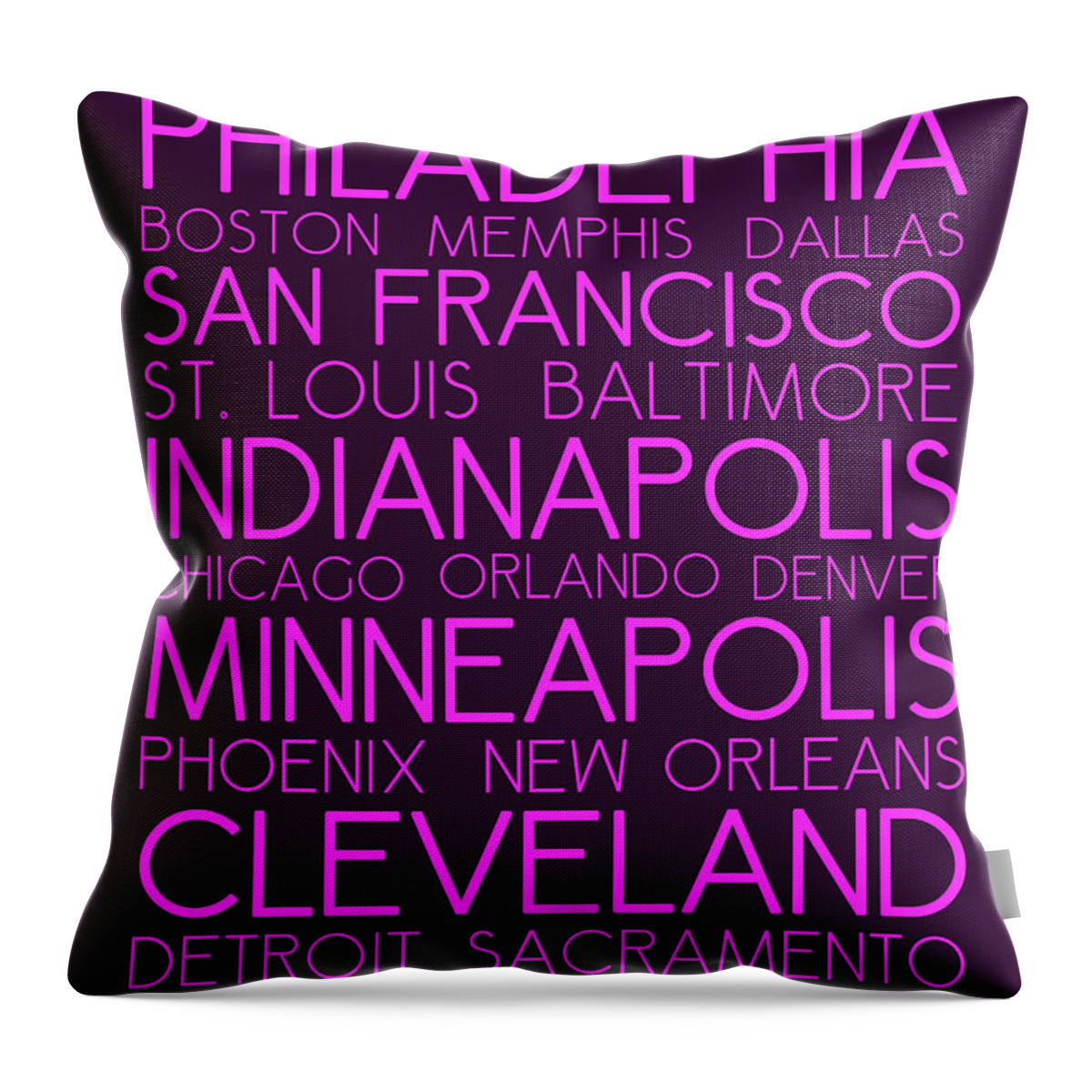 Philadelphia Throw Pillow featuring the painting American Cities in Bus Roll Destination Map Style Poster by Celestial Images