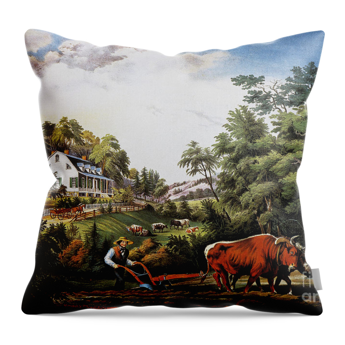 1853 Throw Pillow featuring the photograph American Farm Scene, 1853 by Granger