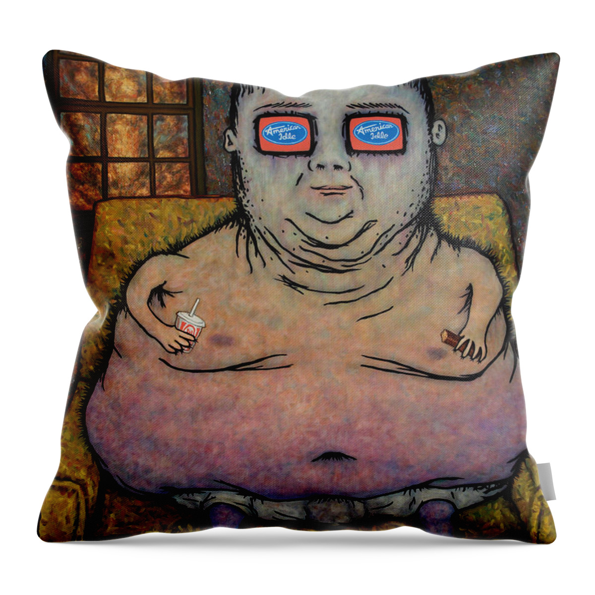 American Idol Throw Pillow featuring the painting American Idle by James W Johnson
