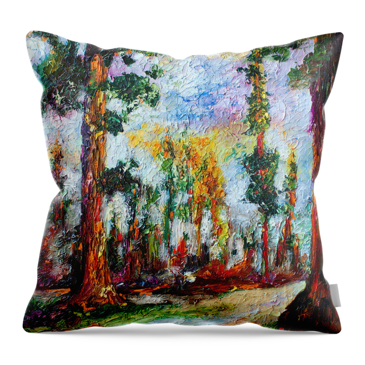 Impressionism Throw Pillow featuring the painting American National Parks Redwood Trees by Ginette Callaway