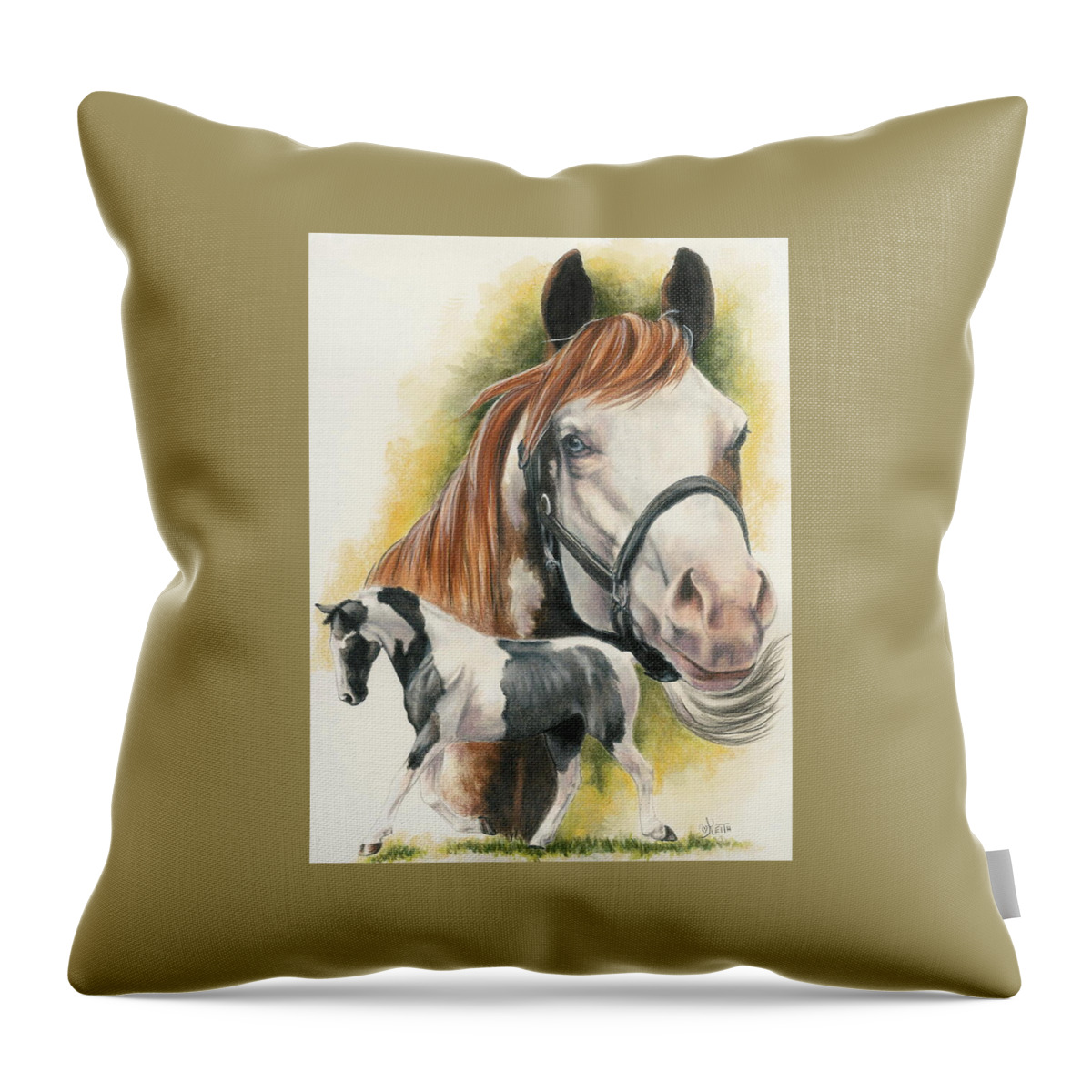 Horse Throw Pillow featuring the mixed media American Paint by Barbara Keith