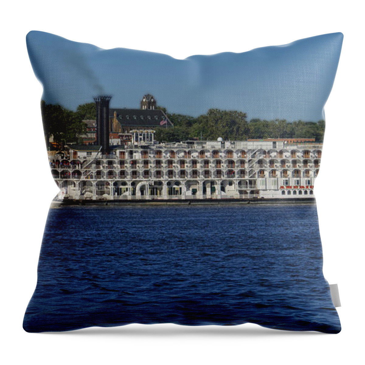 American Queen Throw Pillow featuring the photograph American Queen at Alton IL DSC06333 by Greg Kluempers