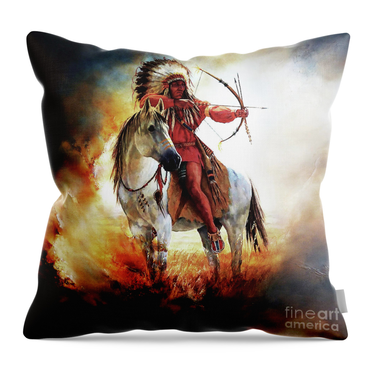 Native American Throw Pillow featuring the painting American Warriors 78 by Gull G