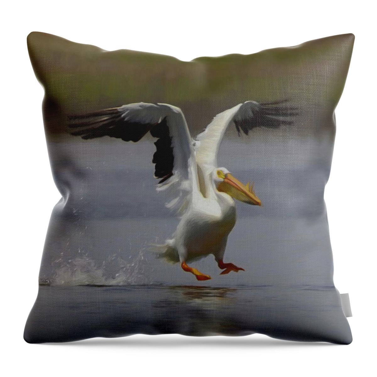 American White Pelican Throw Pillow featuring the digital art American White Pelican Da 3 by Ernest Echols