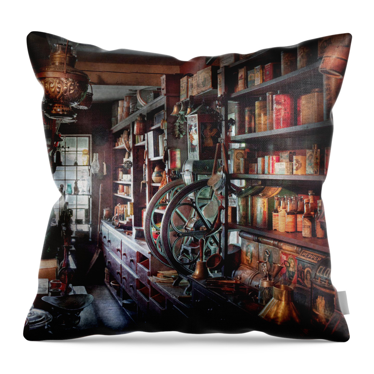 Hdr Throw Pillow featuring the photograph Americana - Store - Corner Grocer by Mike Savad