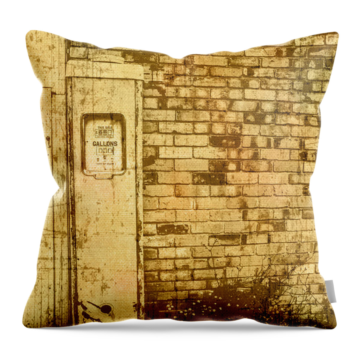 Americana Throw Pillow featuring the photograph Americana roadhouse gas pump by Jorgo Photography
