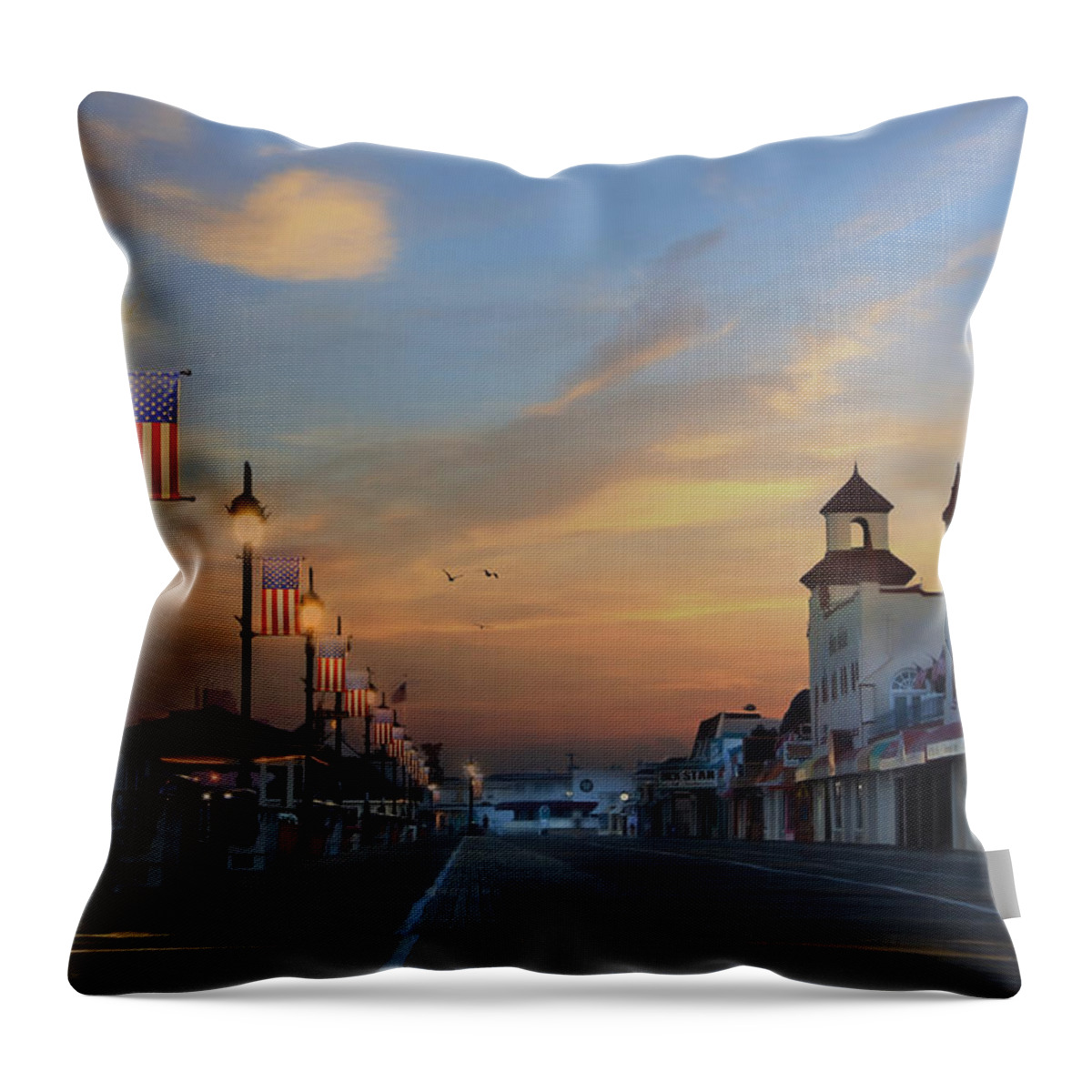 Boardwalk Throw Pillow featuring the photograph America's Family Boardwalk by Lori Deiter