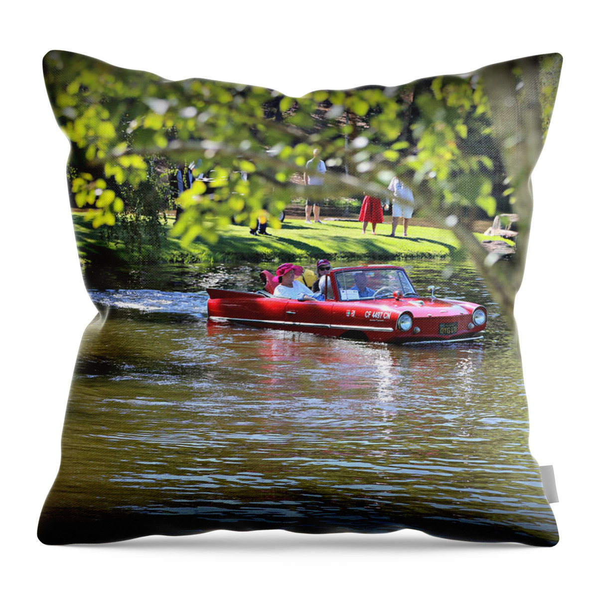 Amphicar Throw Pillow featuring the photograph Amphicar Swimming by Steve Natale