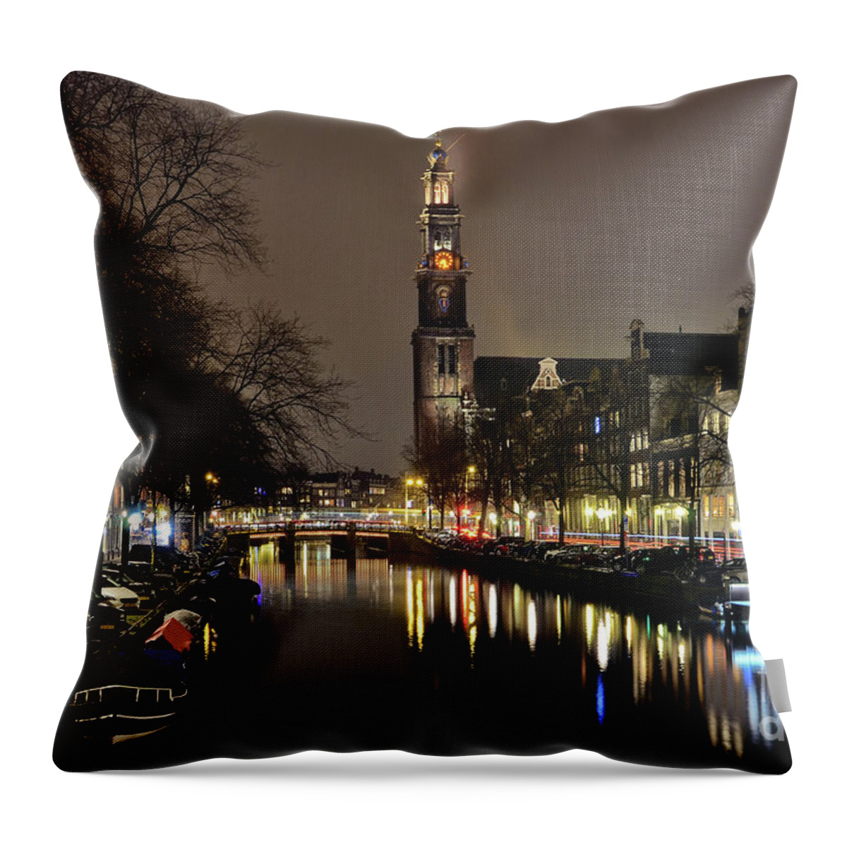 Canal Throw Pillow featuring the photograph Amsterdam by night - Prinsengracht by Carlos Alkmin