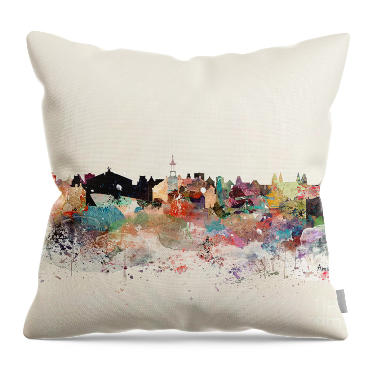 Amsterdam Throw Pillow featuring the painting Amsterdam Skyline by Bri Buckley
