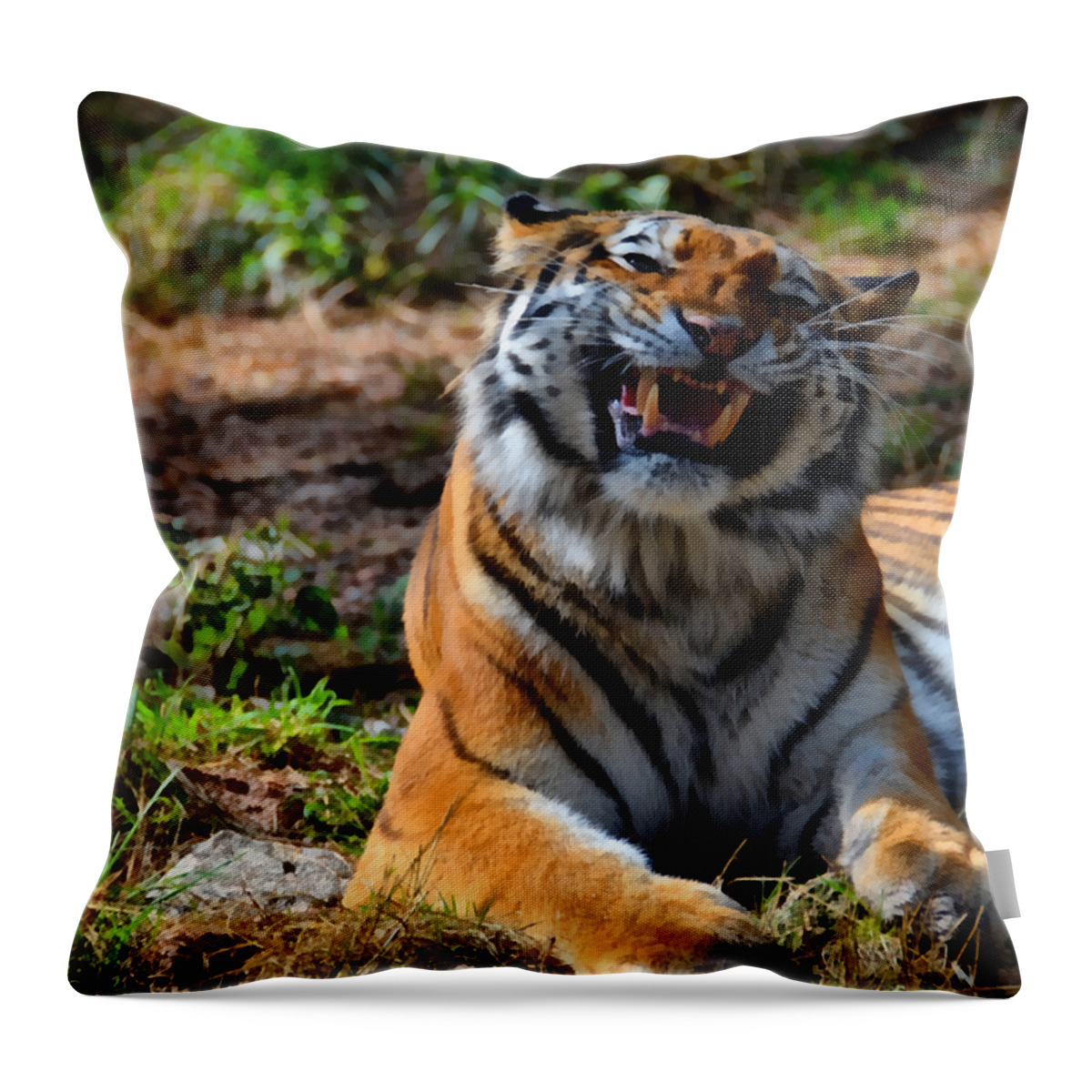 Amur Throw Pillow featuring the mixed media Amur Tiger 7 by Angelina Tamez