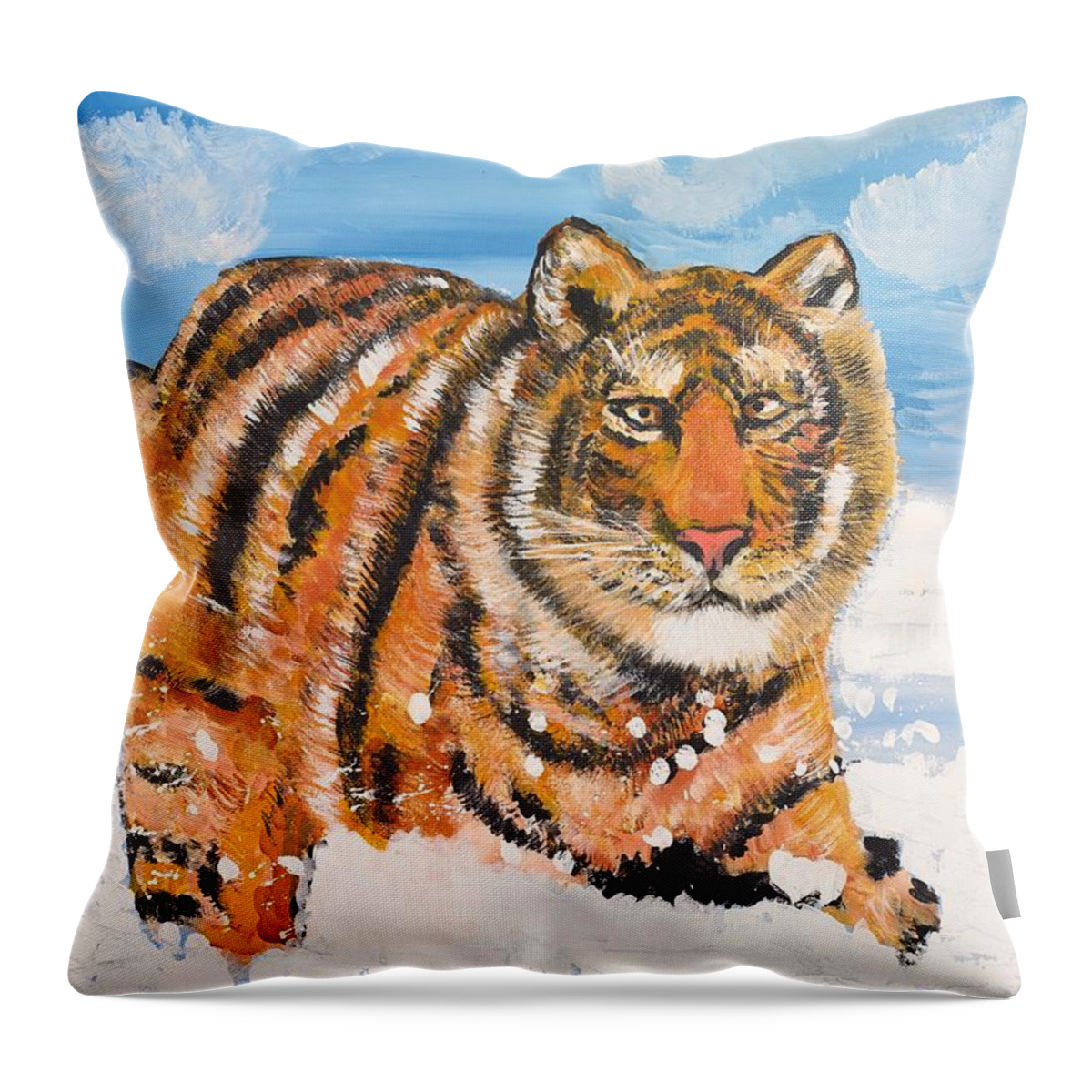 Cat Throw Pillow featuring the painting Amur Tiger by Valerie Ornstein